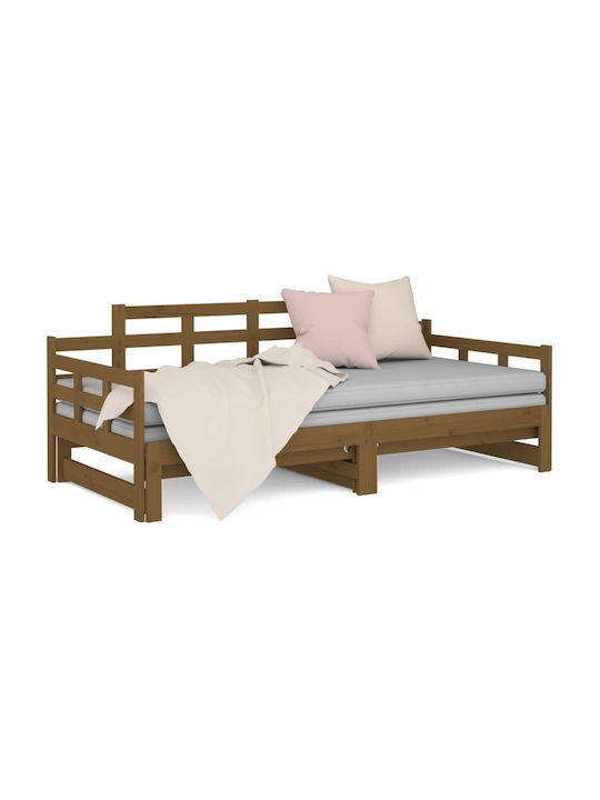 Καναπές Κρεβάτι Μονό από Μασίφ Ξύλο Καφέ Μελί για Στρώμα 90x190cm