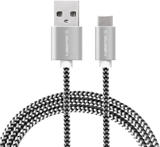 GoGEN Braided USB 2.0 Cablu USB-C bărbătesc - USB-A 18W Argintiu 1m (USBAC100MM24)