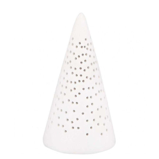 Christmas Decorative Illuminated Ceramic Tree Cone 7.5cm Battery White
