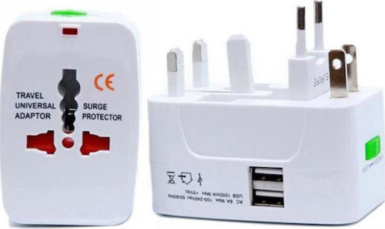 Αντάπτορας Πρίζας από Universal σε Universal με 2 Θύρες USB