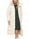 Trussardi Women's Long Puffer Jacket Waterproof for Winter with Hood Tofu