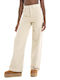 Only Hope Women's High-waisted Cotton Trousers in Wide Line Beige
