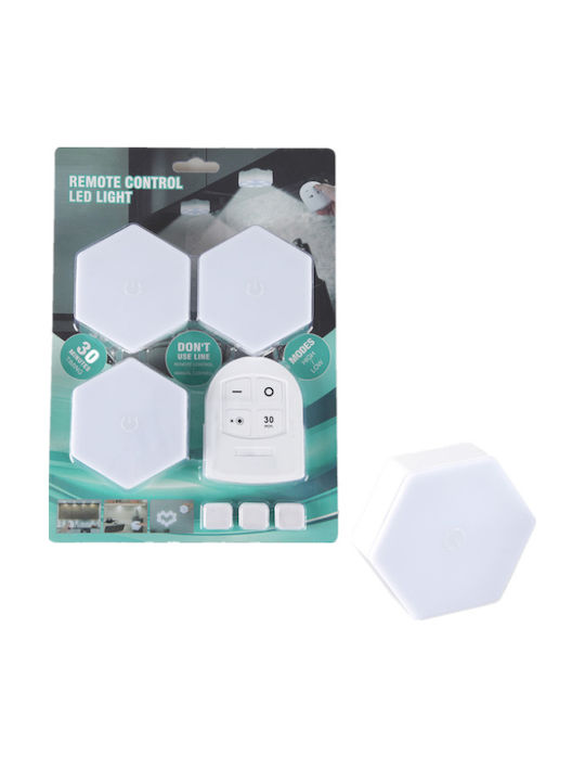 Διακοσμητικό Φωτιστικό Hexagon LED Μπαταρίας με Τηλεχειριστήριο 3τμχ. σε Λευκό Χρώμα