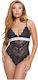 Guess Lingerie Spaghetti Strap Bodysuit with Lace Regular Fit Black