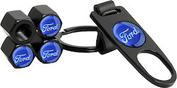 Carner Car Tire Valve Caps with Logo Ford Black 4pcs