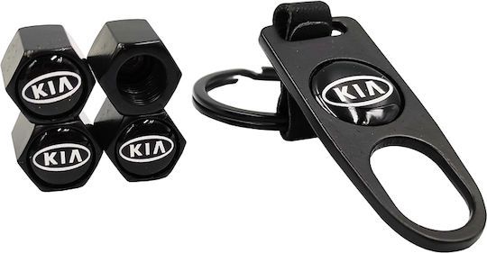 Carner Καπάκια Βαλβίδων με Σήμα Kia Μαύρο 4τμχ