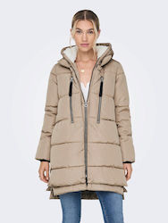 Only Women's Long Puffer Jacket for Winter with Hood Crockery
