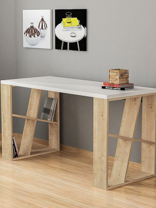 Desk Silman Wooden with Bookshelf White 137x60x...