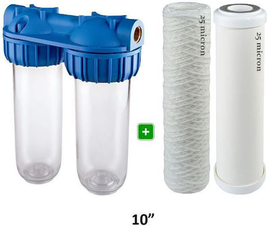 Atlas Filtri 3P AFO SX Senior Plus Duplex Water Filtration System Double Under Sink / Central Supply Micron 3/4'' with Replacement Filter Atlas Filtri FA 10 SX 25mcr, Atlas Filtri CA 10 SX 25mcr 80216471543613