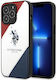 U.S. Polo Assn. Tricolor Embossed Back Cover Synthetic Leather / Silicone Red / White / Blue (iPhone 14 Pro Max)