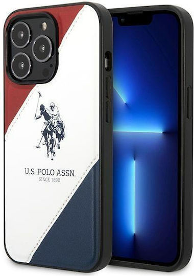 U.S. Polo Assn. Tricolor Embossed Back Cover Synthetic Leather / Silicone Red / White / Blue (iPhone 14 Pro Max)