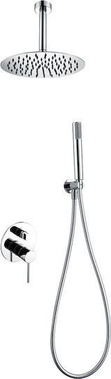 Imex Milos Set Mischer, Handbrause & Duschkopf für Wandmontage für Dusche 2 Ausgänge Edelstahl Silber