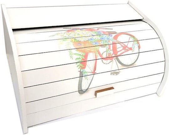 AT000681 Bread Box with Lid Wooden White 38x26x17cm