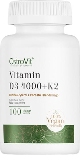 OstroVit Vitamin D3 4000+K2 Vitamin for Immune System Boost & Bone Health 100 Tablets