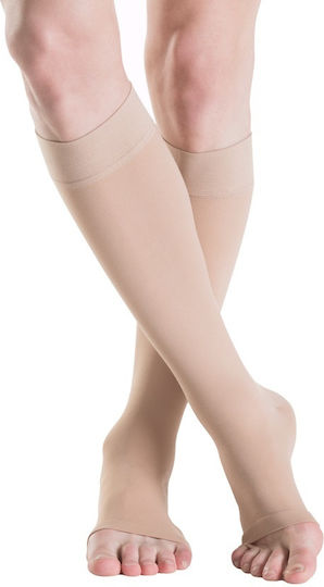 Sigvaris Cotton Normal Κάλτσες Κάτω Γόνατος Διαβαθμισμένης Συμπίεσης με Ανοικτά Δάκτυλα 22-32 mmHg Μπεζ