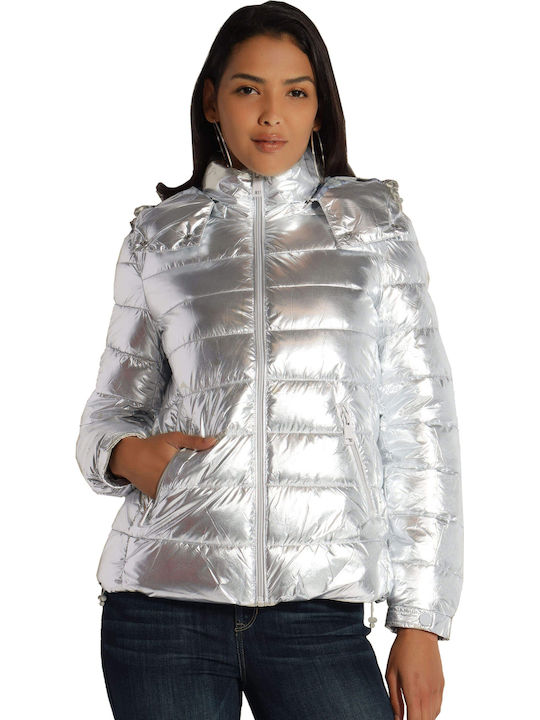Kurz Damen Puffer Jacke für Winter Silber