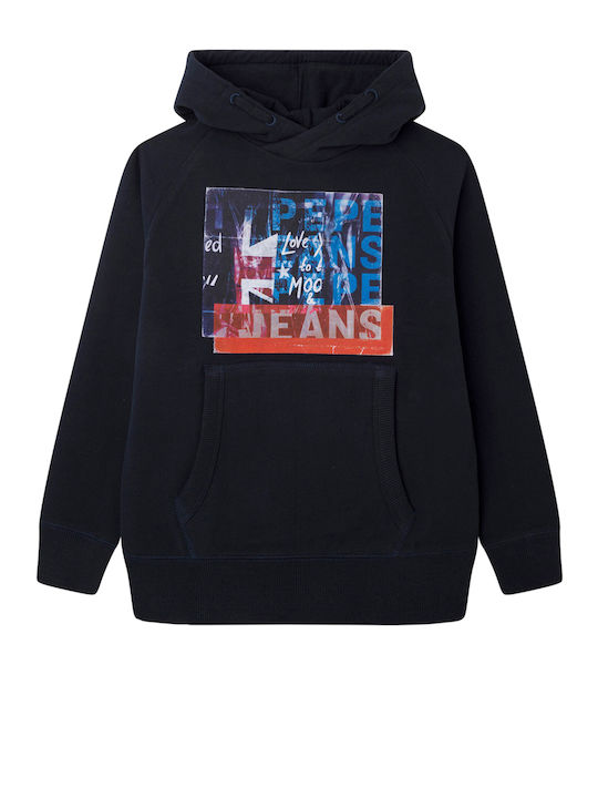 Pepe Jeans Kids Sweatshirt with Hood and Pocket Black Omar