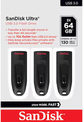 Sandisk Ultra 3Pack 64GB USB 3.0 Stick Μαύρο