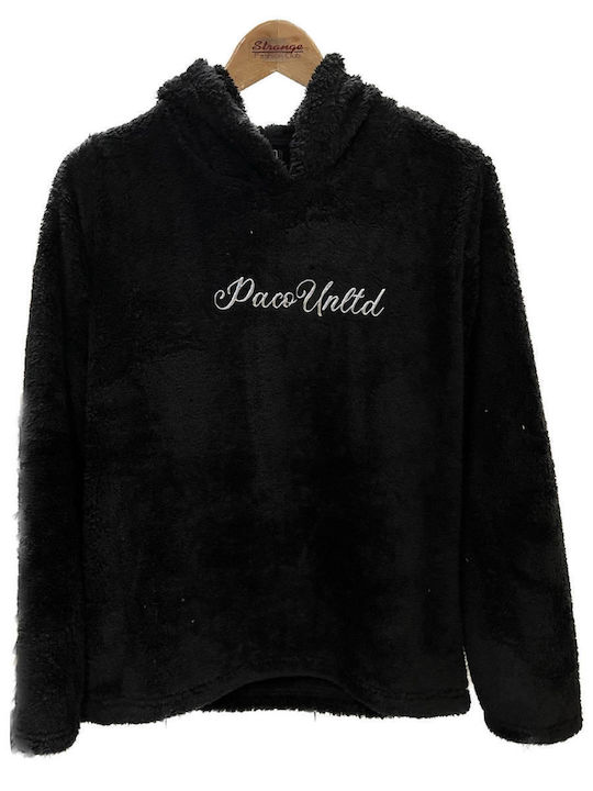 Winter Women's Fleece Blouse Long Sleeve with Hood Black