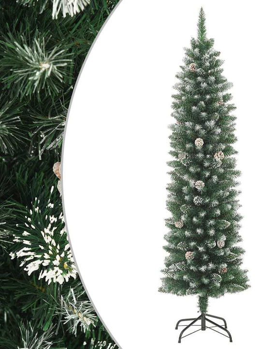 Χριστουγεννιάτικο Δέντρο Πράσινο Χιονισμένο Slim 180εκ με Μεταλλική Βάση