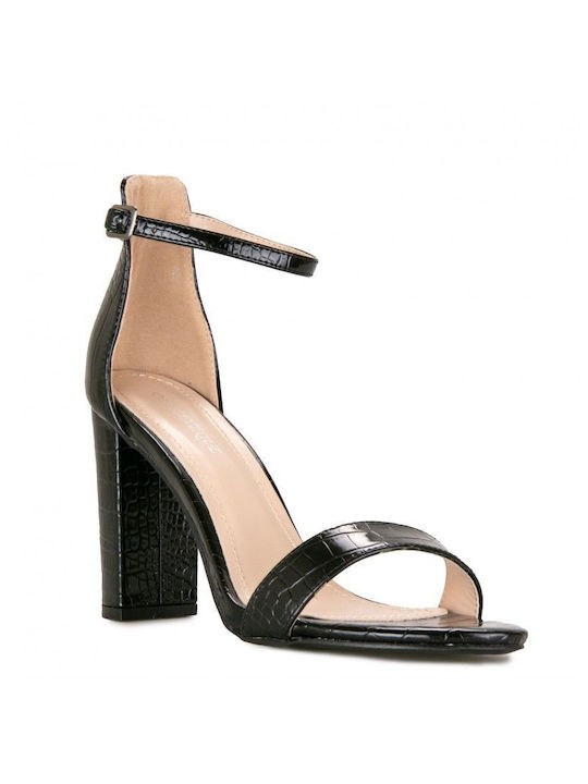 Black Croco Sandal with Strap Black