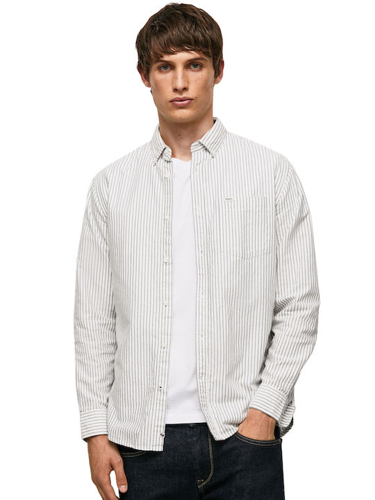 Pepe Jeans Men's Shirt Long Sleeve Striped White