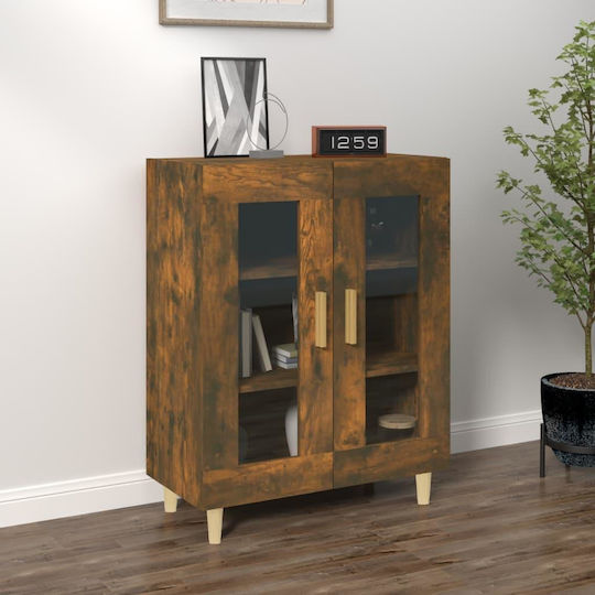 Living Room Display Cabinet from Particle Board with Windowed Brown 69.5x34x90cm Living Room Display Cabinet from Particle Board with Windowed Brown 69.5x34x90cm