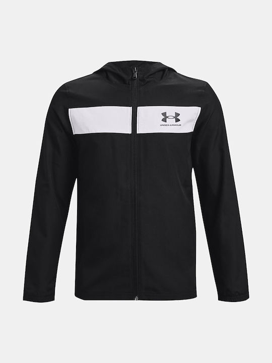 Kids' Sports Jacket Short Windproof with Hood Black