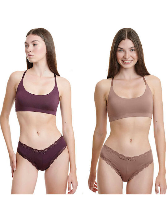 Walk Bamboo Дамско Бразилско 2Pack с дантела Gr...