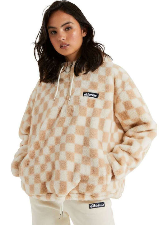 Julian Women's Blouse Cotton Long Sleeve with Zipper Checked Beige