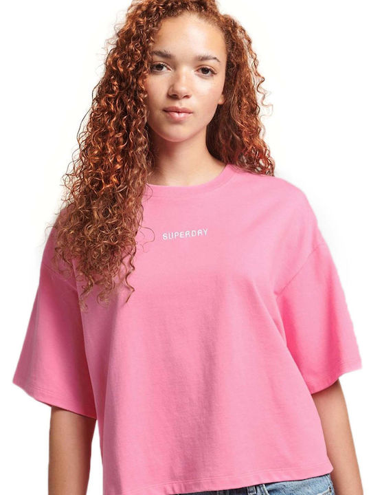Superdry W D1 Code Micro Logo Γυναικείο Oversized T-shirt Ροζ