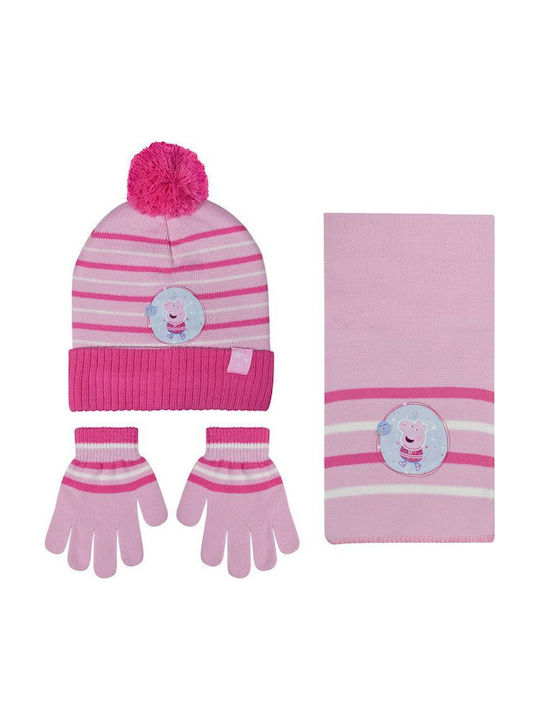Peppa Pig Kinder Beanie Set mit Schal & Handschuhen Gestrickt Rosa