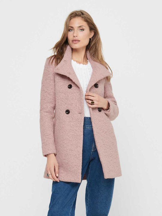 Damen Rosa Kurzmantel mit Knöpfen