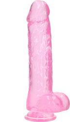 Shots RealRock Crystal Clear Realistic Dildo With Suction Cup & Balls 25.4cm Pink