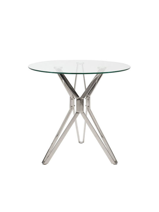 Bihor Table Kitchen with Glass Surface Transparent / Chrome 80x80x75cm