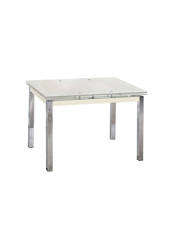 Botev Table Kitchen Extendable with Glass Surface White / Chrome 110(+60)x70x75cm
