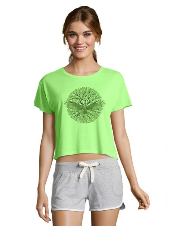 Crop Top with Yoga - Pilates 30 print in neon green color