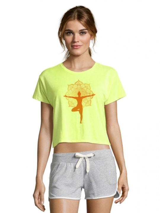 Top cu imprimeu Yoga - Pilates 22 în galben neon