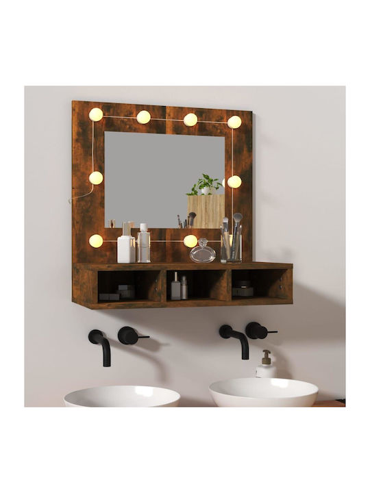 vidaXL Rectangular Bathroom Mirror Led made of Particle Board with Shelf & Light Socket 60x31.5cm Brown