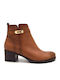 Leather Women's Ankle Boots with Medium Heel Tabac Brown