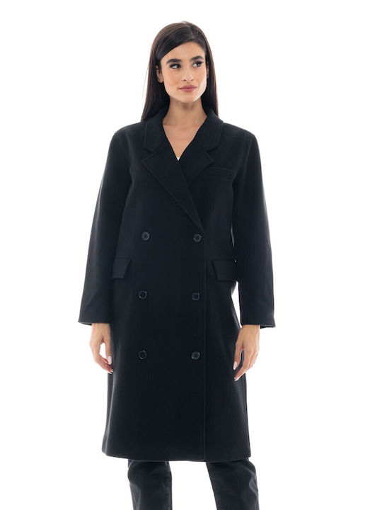 Splendid Γυναικείο Μαύρο Παλτό με Κουμπιά