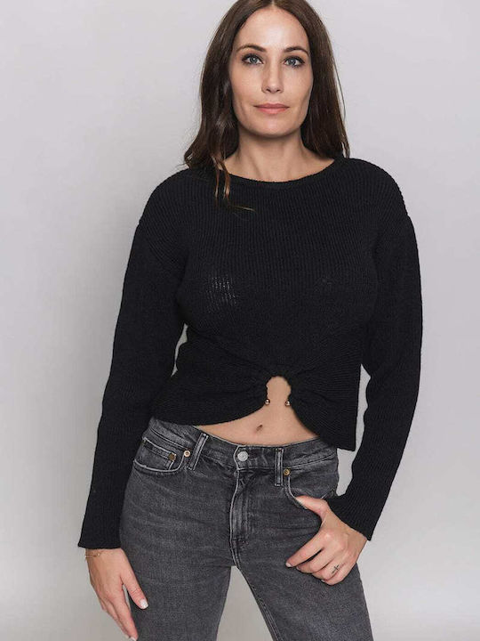 Christelle Nima Damen Crop Top Langarm Schwarz