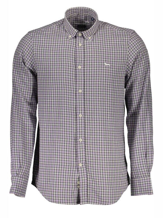 Harmont & Blaine Men's Shirt Long Sleeve Cotton Checked Purple