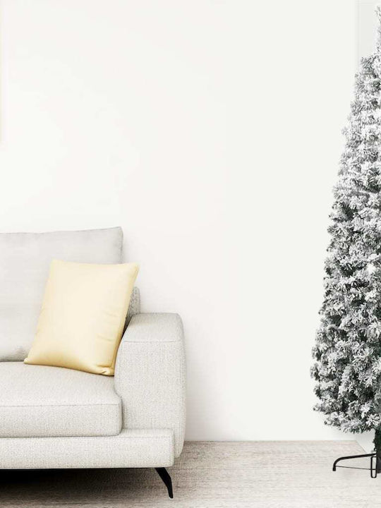 Χριστουγεννιάτικο Δέντρο Λευκό Χιονισμένο Slim 210εκ με Μεταλλική Βάση