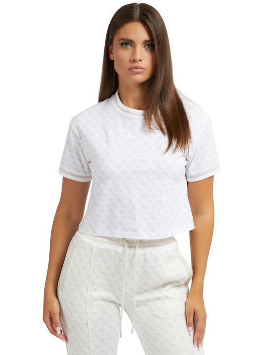 Guess Women's Athletic Crop Top Short Sleeve White