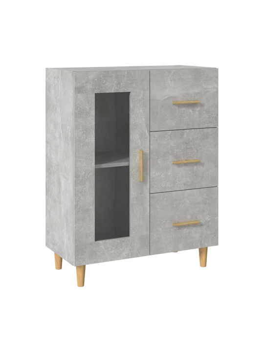 Free Standing Living Room Display Cabinet of Chipboard with Glass Γκρι Σκυροδέματος 69.5x34x90cm