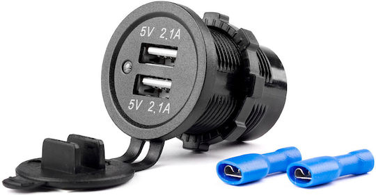 AMiO Πρίζα με 2 Θύρες USB 12/24V - 2x5V/2.1A Φ37x51mm
