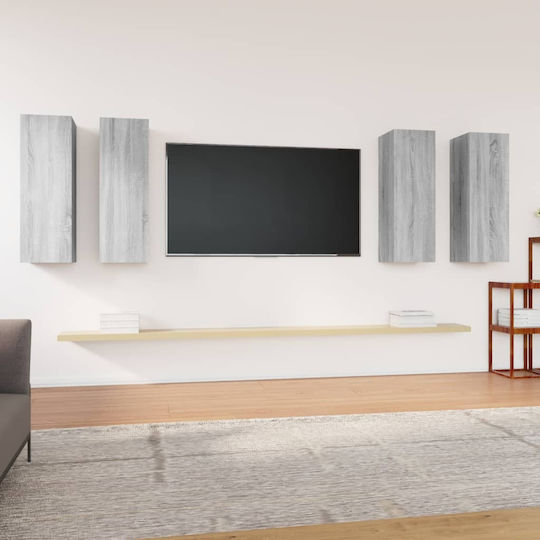 Wall-Mounted Living Room Cabinet made of Particle Board with Lighting Grey 30.5x30x90cm
