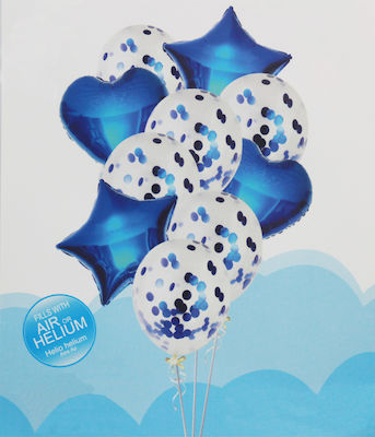 Set of 10 Balloons Foil Blue Valentine's Day Hearts 46cm Metallic Blue