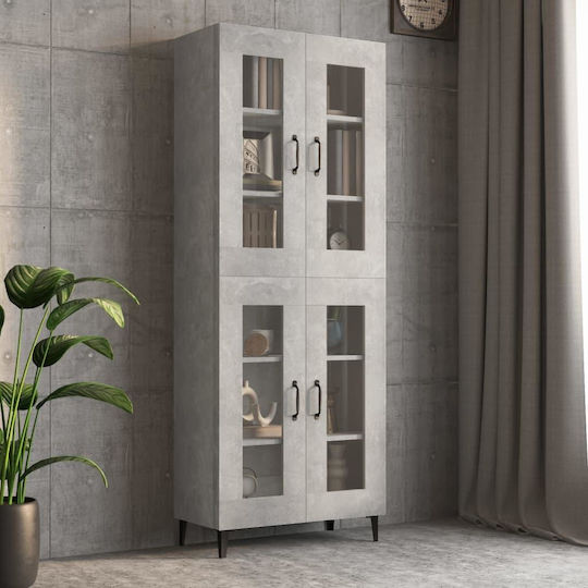 vidaXL Wohnzimmer Vitrinen aus Spanplatte mit Verglasung Graues Beton 69.5x34x90cm